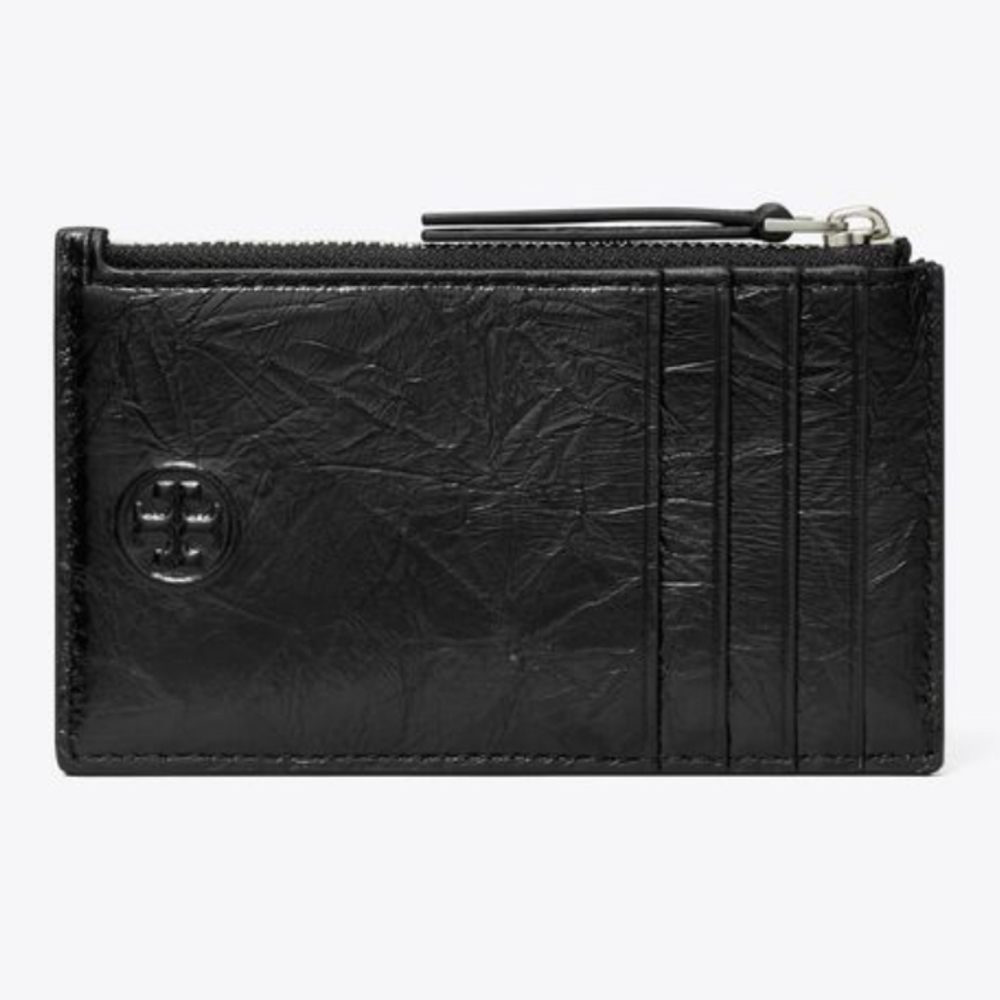 Tory Burch 'Fleming' Soft Metallic Zip Card Case